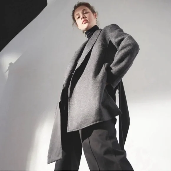 Thakoon XS NWT gray wool herringbone side tie coat made in Italy - Picture 4 of 4